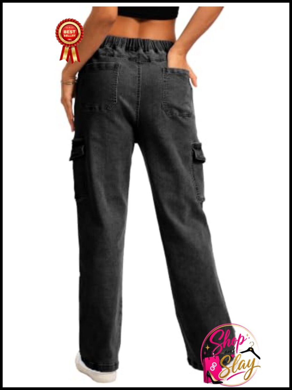 High Waisted Cargo Jeans Stretchy Straight Leg Drawstring Pants